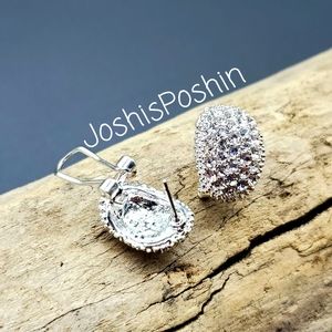 Silver oval paved swavorski crystal earrings